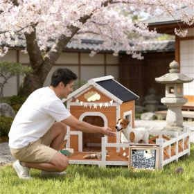 Outdoor wooden dog house, luxurious dog house, stable structure, Orange Outdoor wooden dog house, luxurious dog house, stable structure, Orange